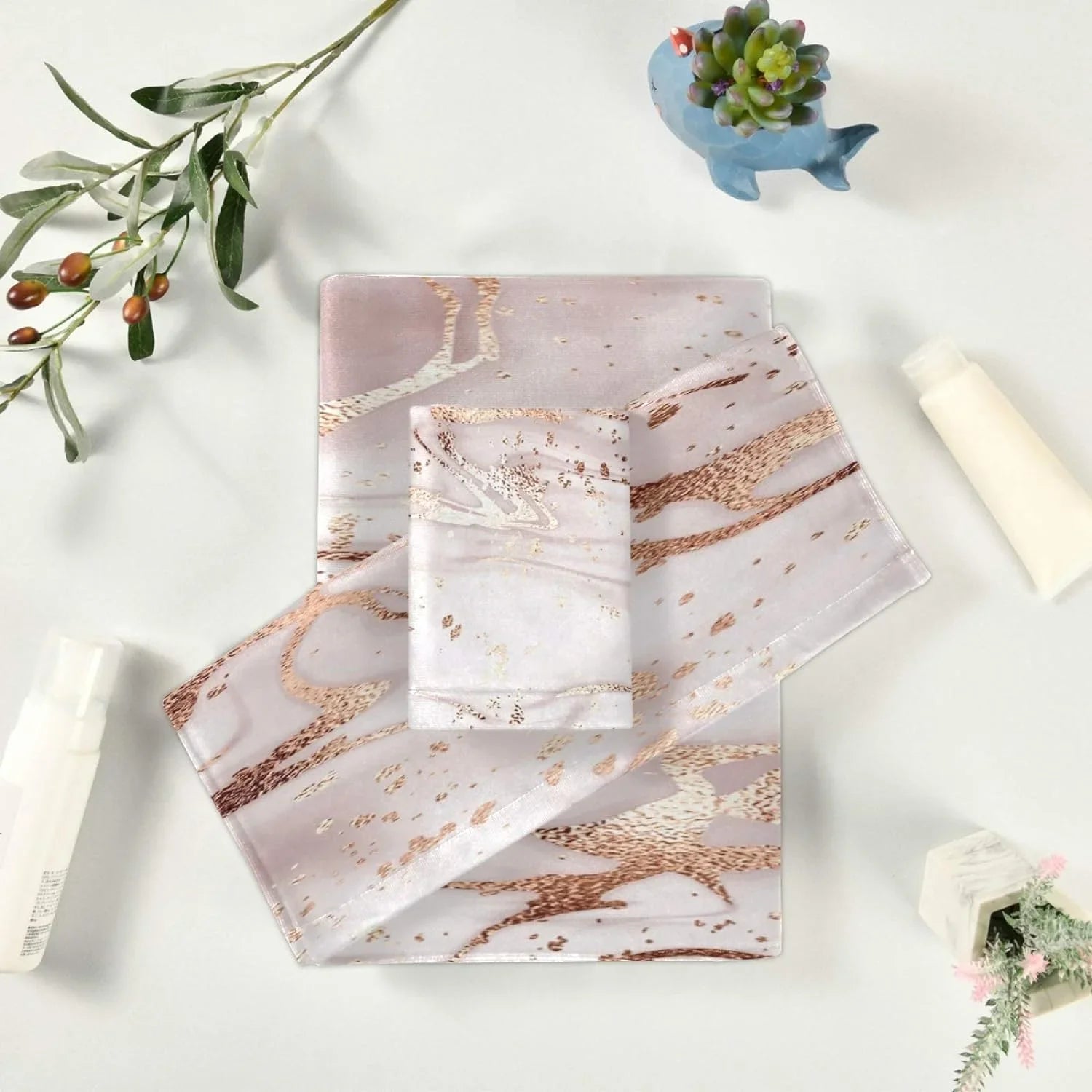 GZHJMY Rose Gold Abstract Marble Bath Towels Absorbent Bath Towels Set Soft & Comfortable Towel Set for Home Hotel Decor, 3 Piece