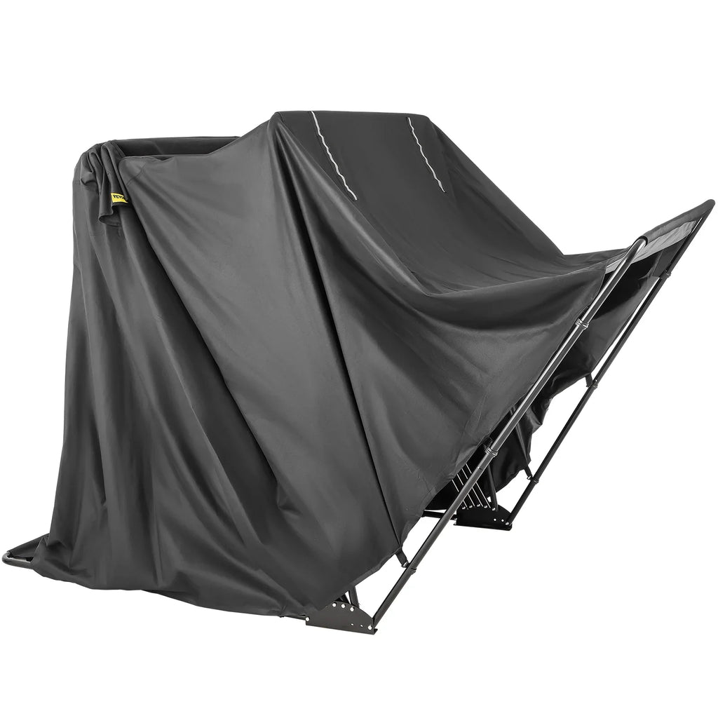 VEVORbrand Waterproof Heavy Duty Motorcycle Shelter Shed, 600D Oxford Motorbike Shed Anti-UV, 106.3"x41.3"x62.9" Shelter Storage Garage Covering with Lock and Weight Bag, Black