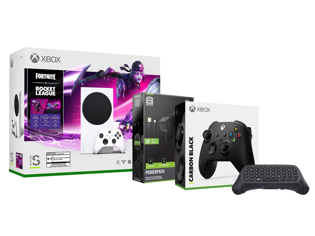 Xbox Series S Console Fortnite Rocket League with Extra Carbon Black Controller, Charge Cable/Battery and Wireless Controller Keypad