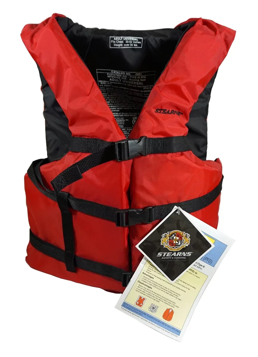 Stearns Adult Red PFD Personal Flotation Device Life Jacket - For Chest 30" to 52"