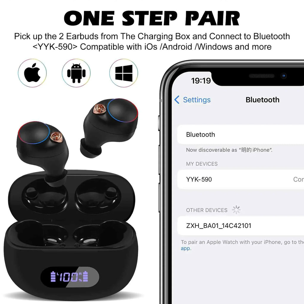 UrbanX True Wireless Bluetooth Earbuds + Charging Case, Black, Dual Connect, IPX5 Water Resistance, Bluetooth 5.2 Connection, Balanced, Bass Boost Compatible with K5 Note (2018)