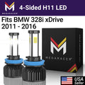 Mega Racer BMW 328i xDrive 4 Sided H11 H9 H8 LED Headlight Bulbs 6000K Diamond White 12V 60W 10000LM BMW 328i xDrive 2011 2012 2013 2014 2015 2016 11 12 13 14 15 16 Fog Light Automotive Replacement