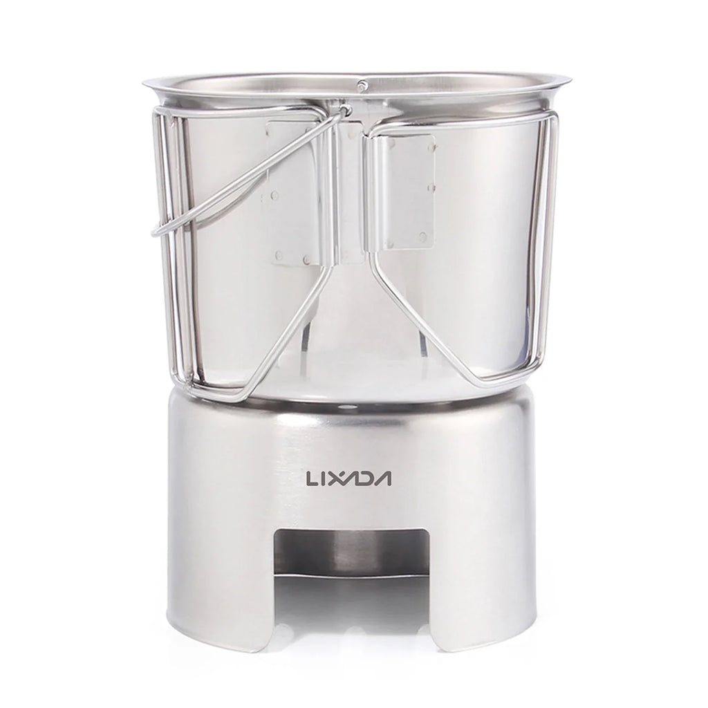 Lixada Kitchenware Set - Stainless Steel Canteen Cup Hanging Pot with Wood Stove for Camping and Survival