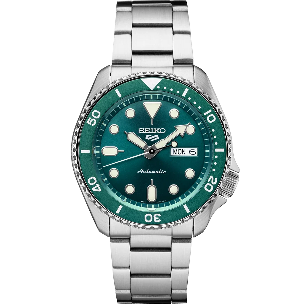 Seiko 5 Sports SRPD61 Green Dial Stainless Steel Day Date Automatic Men's Watch