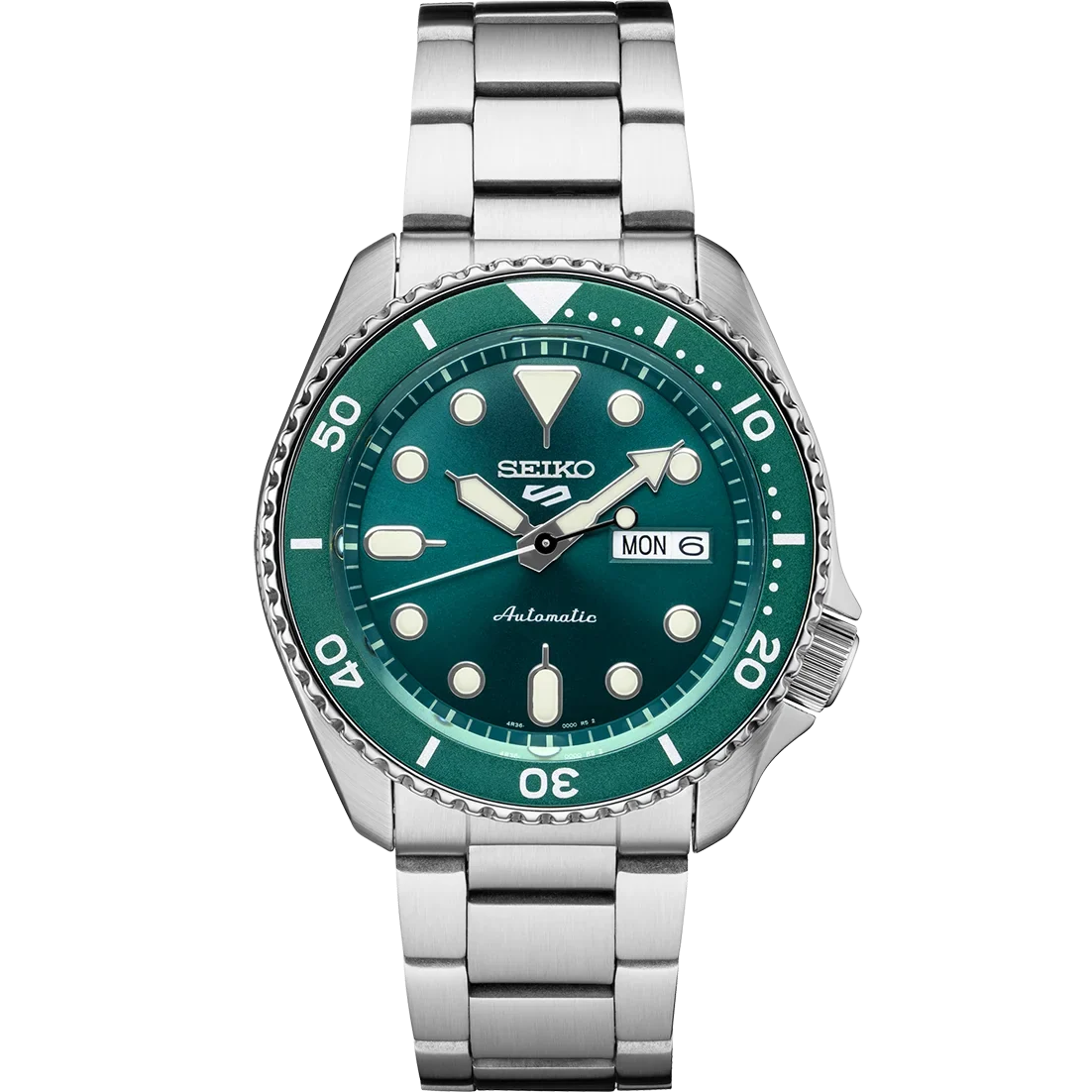 Seiko 5 Sports SRPD61 Green Dial Stainless Steel Day Date Automatic Men's Watch