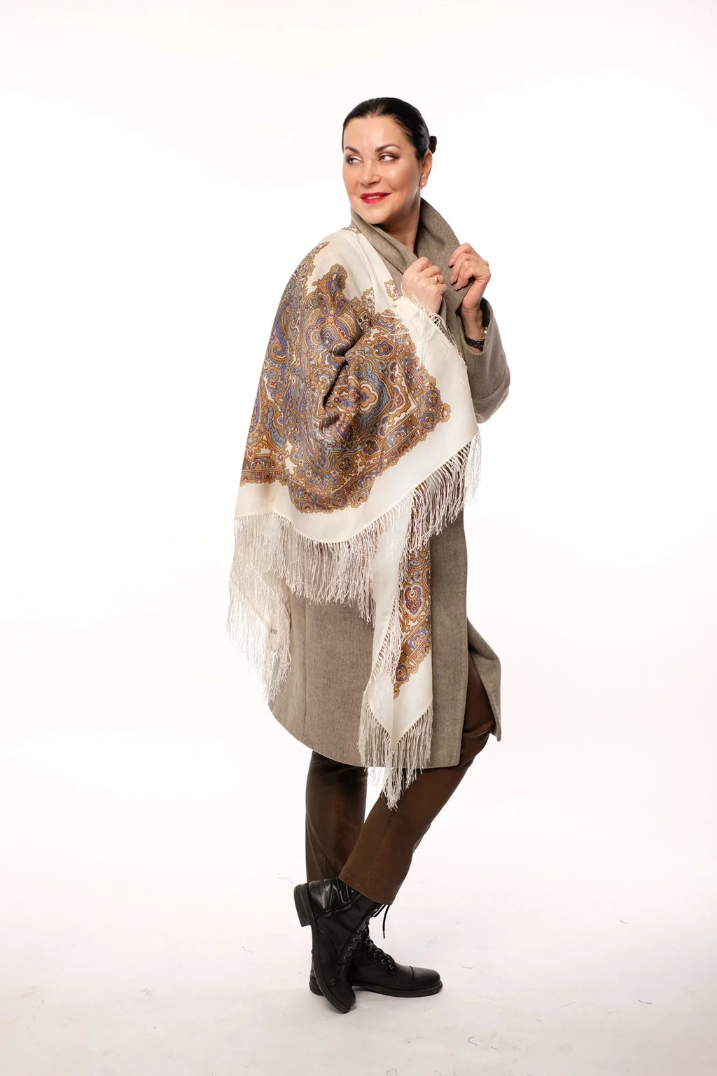 100% Wool Wrap Shawl Olga Labzina Pavlovo Posad Woolen Shawl (blue) 50x50-inch Fashion Shawl for Women