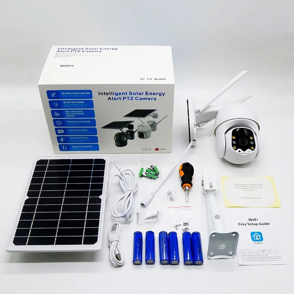 Home Wireless Security Camera System, Solar Battery Powered Wifi Camera Outdoor Pan/Tilt, Night Vision, Two Way Talk, Works with Android/Ios Assistant/Cloud, with 32GB Momery Card