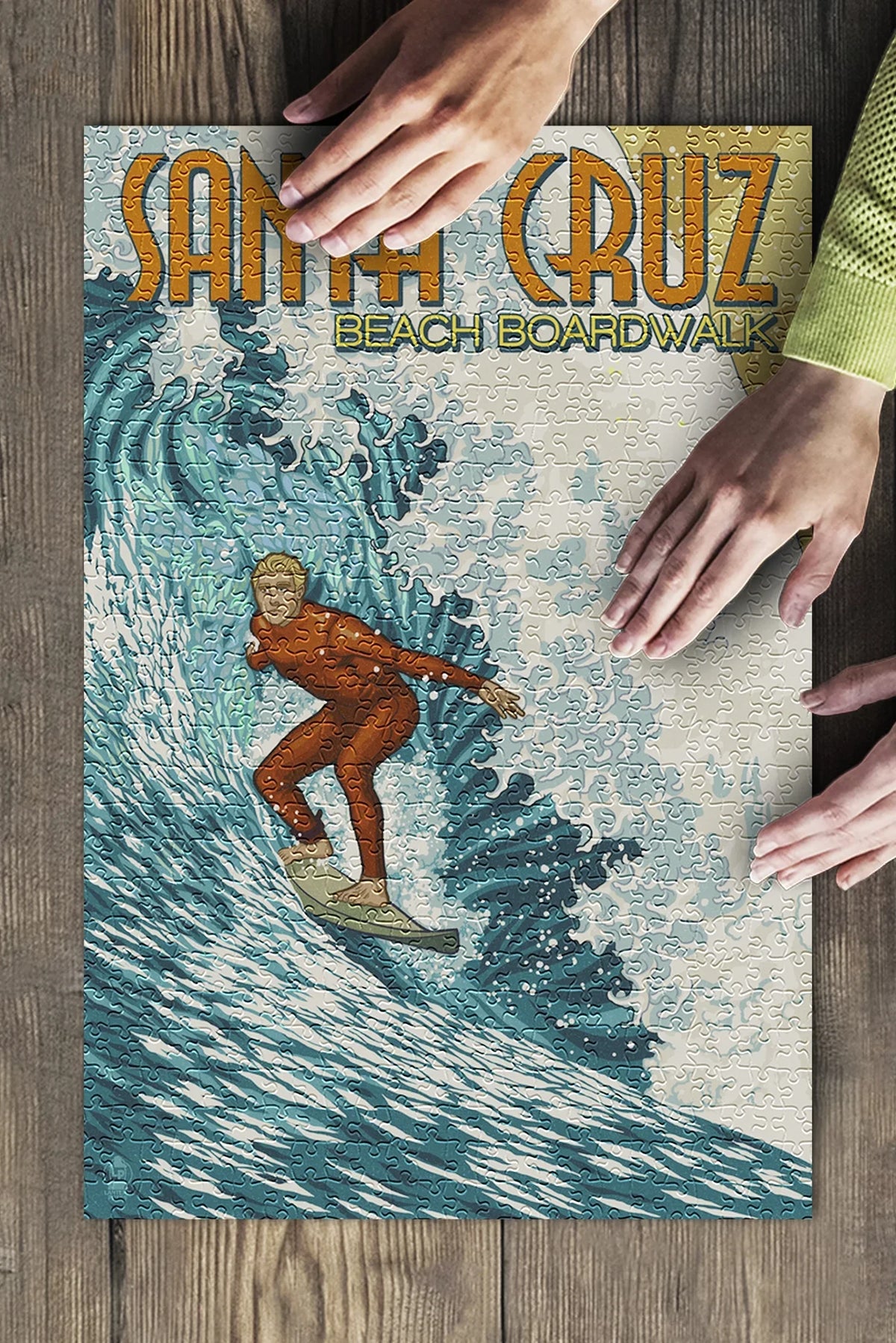 Santa Cruz, California, Stylized Surfer (19x27 inches, Premium 500 Piece Jigsaw Puzzle for Adults and Family, Made in USA)