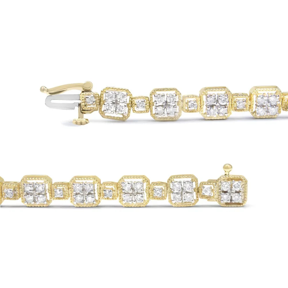 Haus of Brilliance 10K Yellow Gold 2.0 Cttw Womens Princess cut Box Clasp Diamond Link Bracelet (J-K Color, I2-I3 Clarity) - Size 7.25"