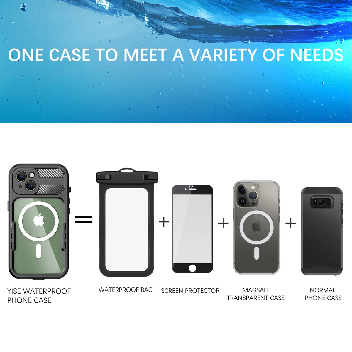 for iPhone 14 Case Magsafe, Waterproof with Built in Screen Protector, Heavy Duty Protective Cover Phone Case iPhone 14 6.1 inch for Women/Men, Black