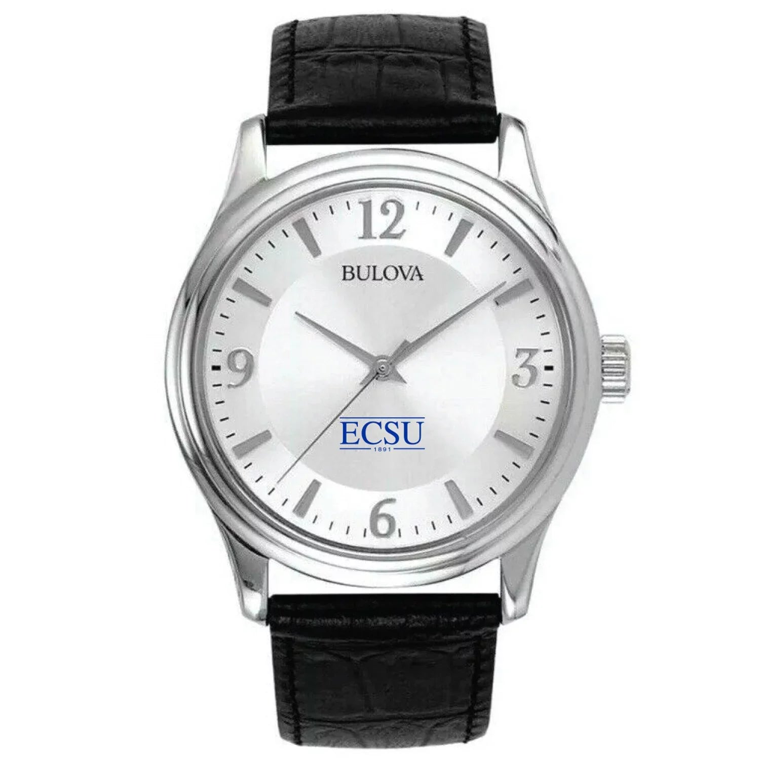 Men's Bulova Silver Elizabeth City State University Vikings Leather Watch
