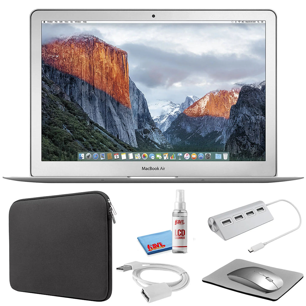 Apple Air 13-inch (i7 2.2GHz, 512GB SSD) (Early 2015, MMGF2LL/A) - Silver Bundle with Black Zipper Sleeve + Laptop Starter Kit + Cleaning Kit (Refurbished)