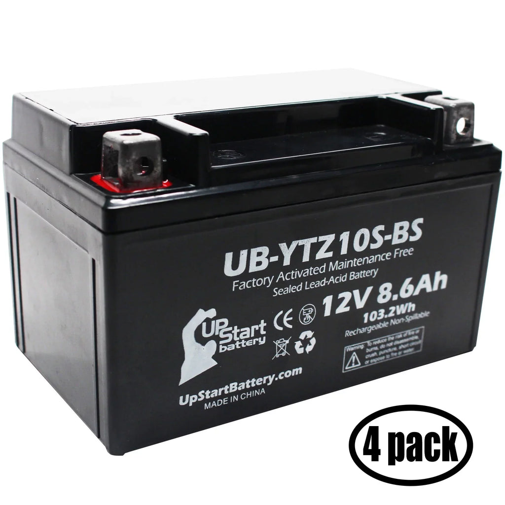 4-Pack UpStart Battery Replacement for 2011 Yamaha YZF-R1 1000CC Factory Activated, Maintenance Free, Motorcycle Battery - 12V, 8.6Ah, UB-YTZ10S-BS
