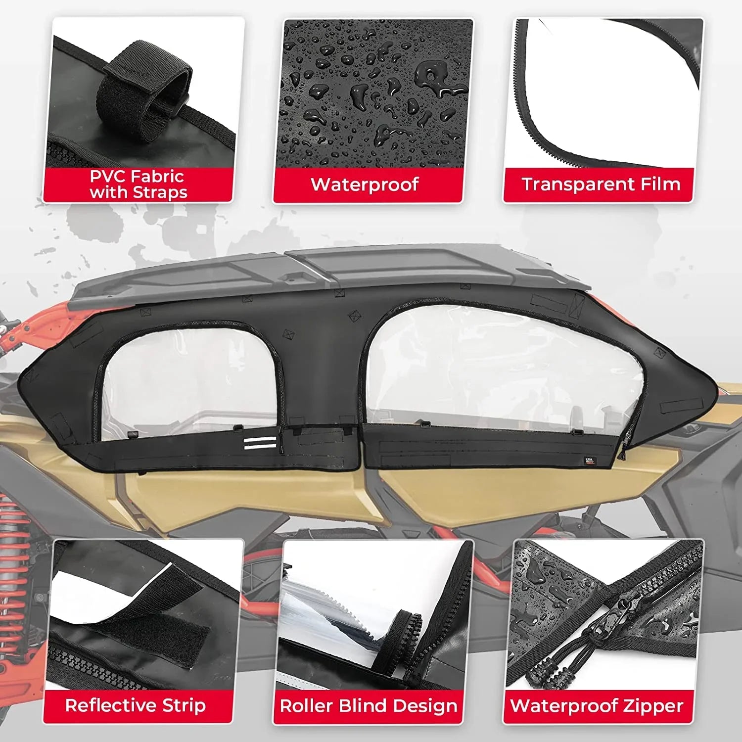Kemimoto Soft Upper Door Set Kit, UTV Soft Cab Doors top Enclosure Compatible with 2017-2023 Can Am Maverick X3 Max 4 Seater Models