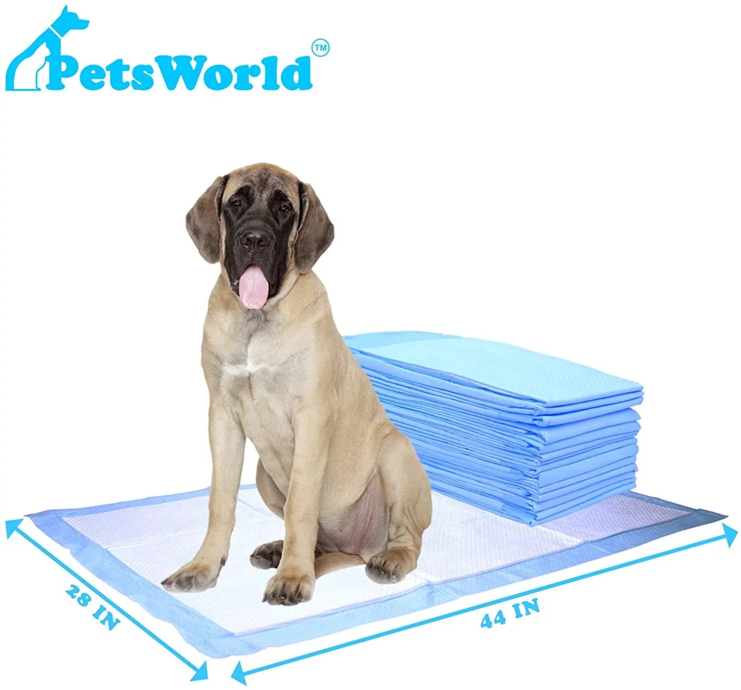 PETSWORLD Mastiff's Massive Dog Training/Potty Pads, 28x44 inch, 1,000 Ct, XXXL Gigantic, Tear Resistant, Super Absorbent & Leak-Proof