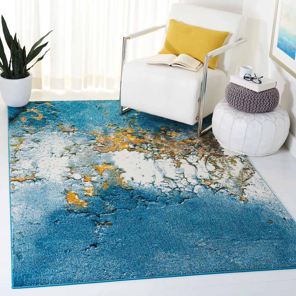 SAFAVIEH Glacier Nazca Abstract Area Rug, 2'7" x 5', Blue/Gold
