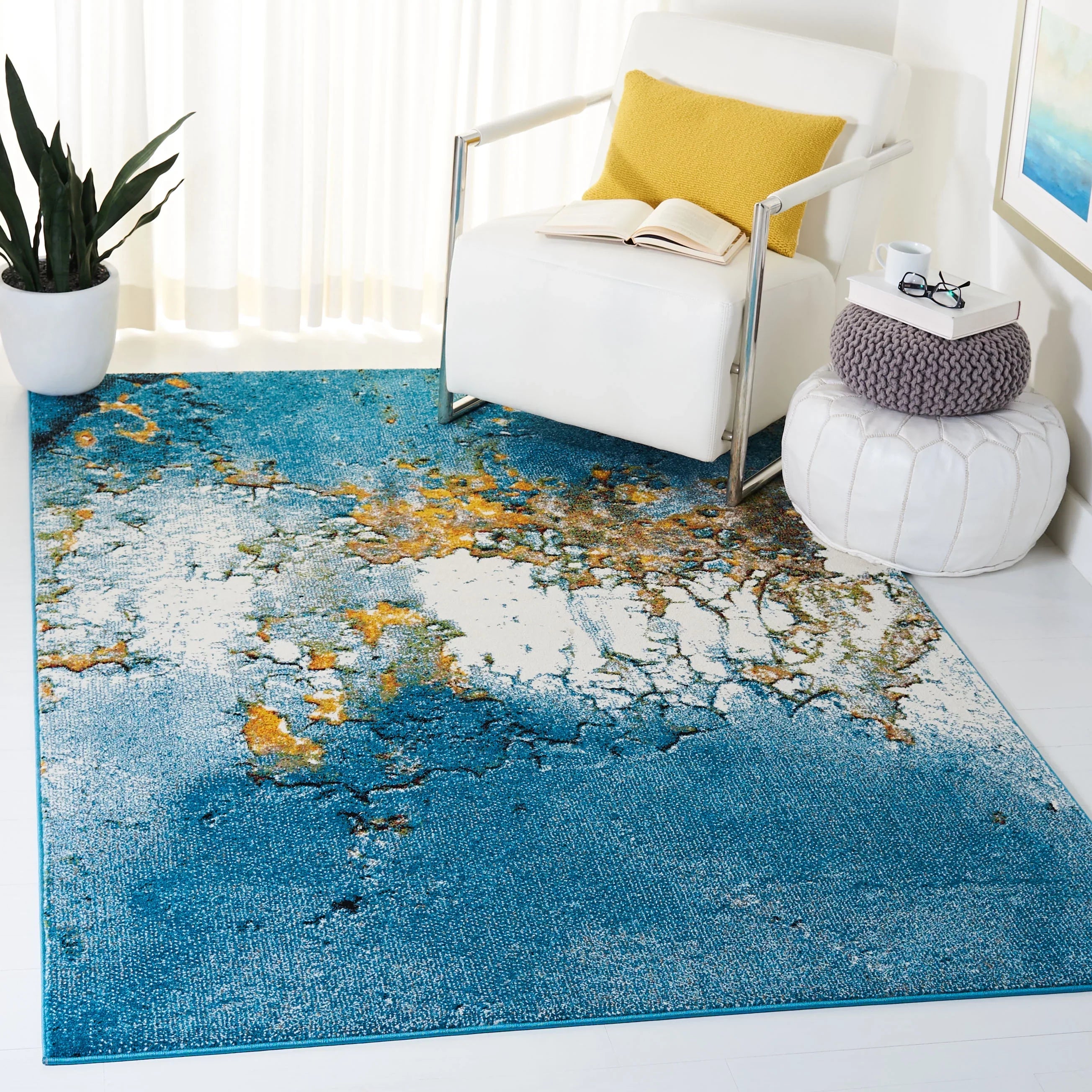 SAFAVIEH Glacier Nazca Abstract Area Rug, 2'7" x 5', Blue/Gold
