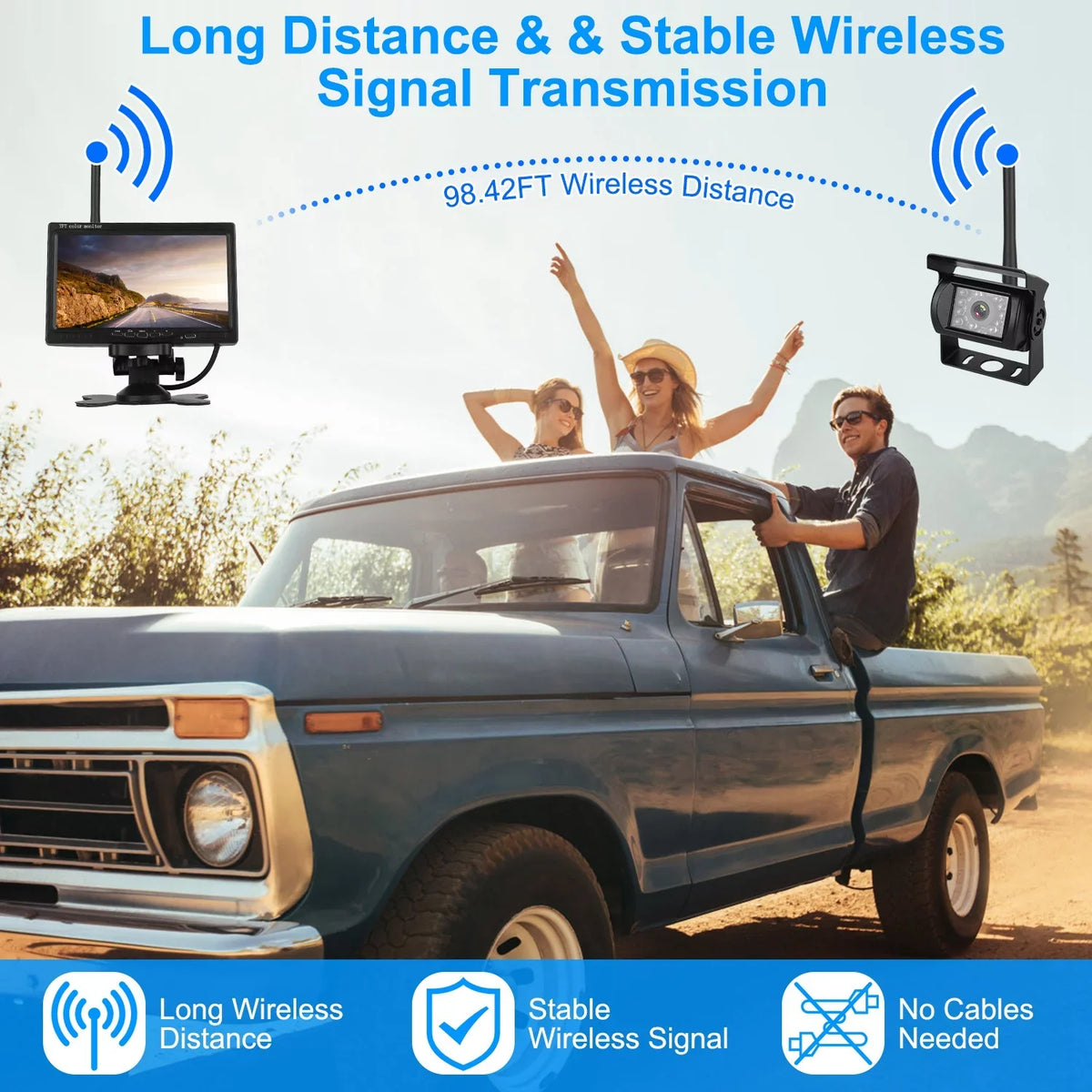 iMounTEK Wireless Backup Camera System Vehicle Rear View Monitor Kit IP67 Waterproof Car Parking Reverse System with 7In Screen Night Vision 2.4G Stable Signal for Car Trunk Van SUV