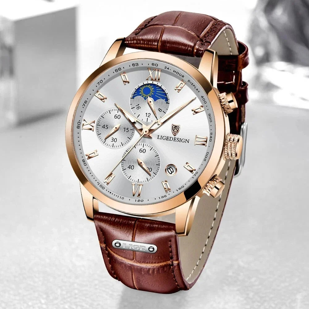 Relogio Masculino Business Mens Watches Brand Luxury Leather Waterproof Sport Quartz Chronograph Military Watch Men Clock Silver White