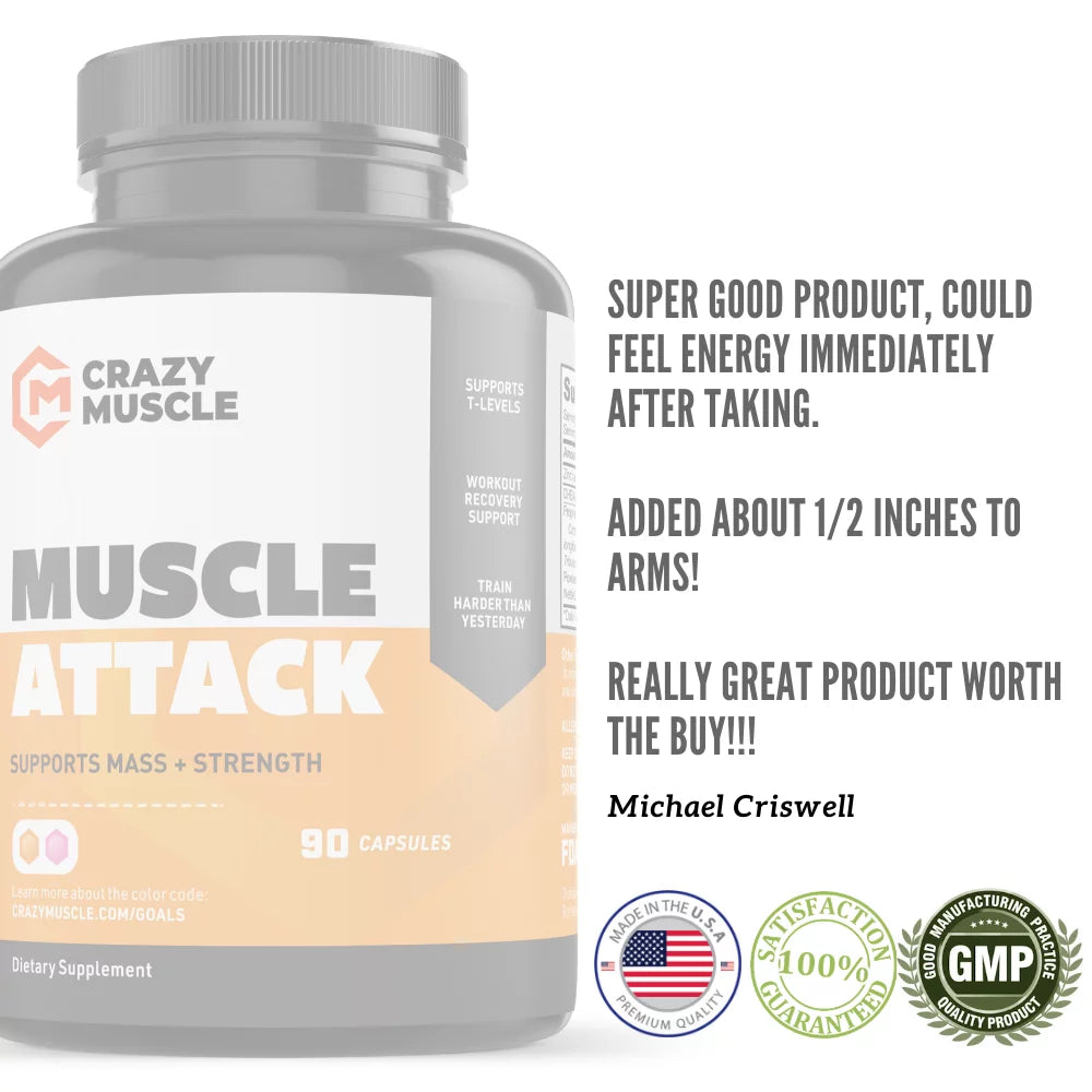 Muscle Attack: Keto Muscle Building Supplement with DHEA by Crazy Muscle - 90 Capsules