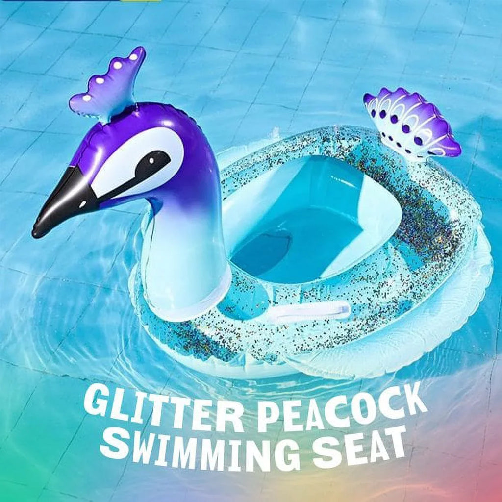 Yayle Blow-up Pool Float Glitter Plastic Tube, Peacock Designed with Fast Valves Lounge Raft Decoration Toys Swim Party Ring Fun Beach Floaties for Kids | 48 Inch