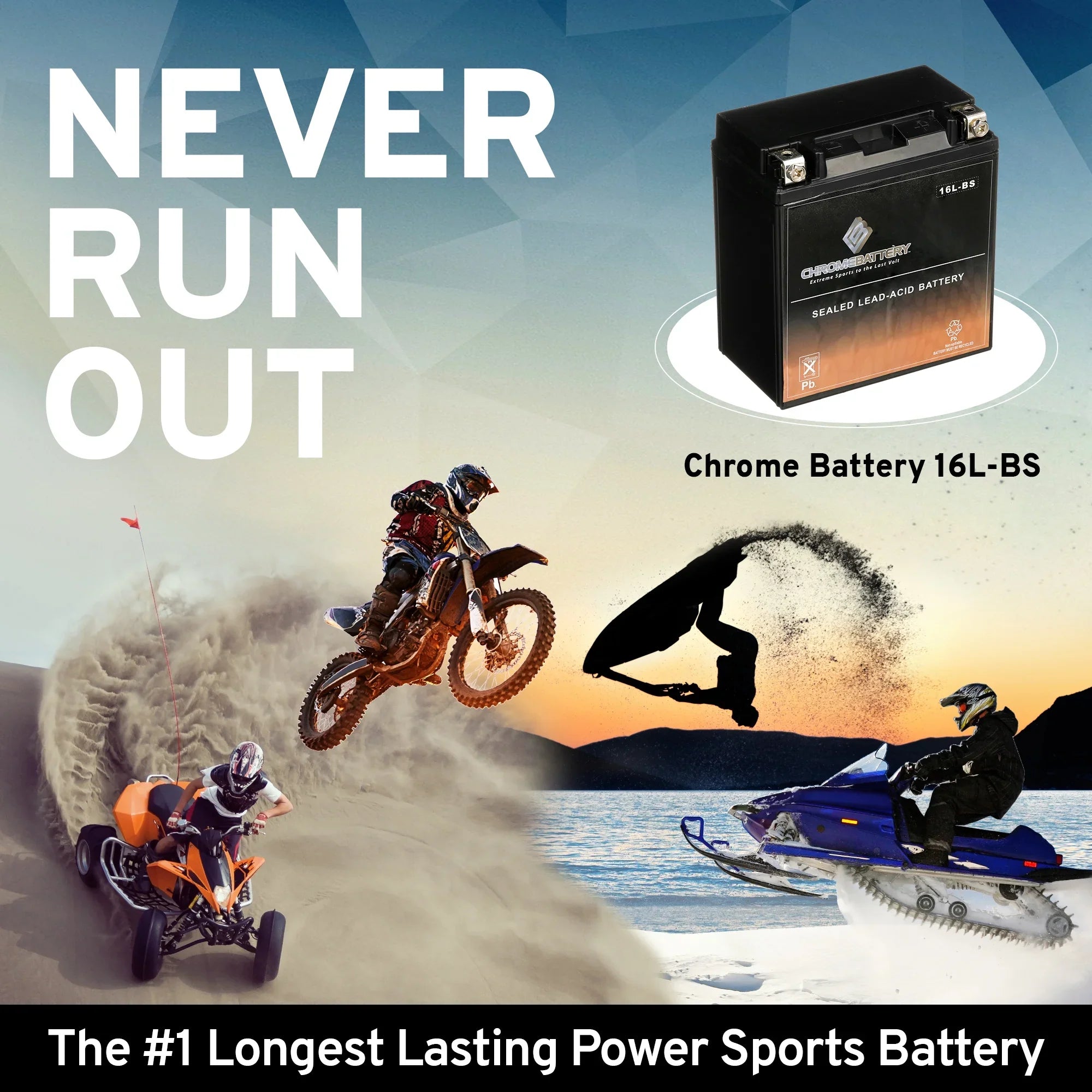 Chrome Battery YTX16L-BS (16L-BS 12 Volt,14 Ah, 230 CCA) Jet Ski Battery for Kawasaki 750cc Jh750 Ss St Xi Xir 1995