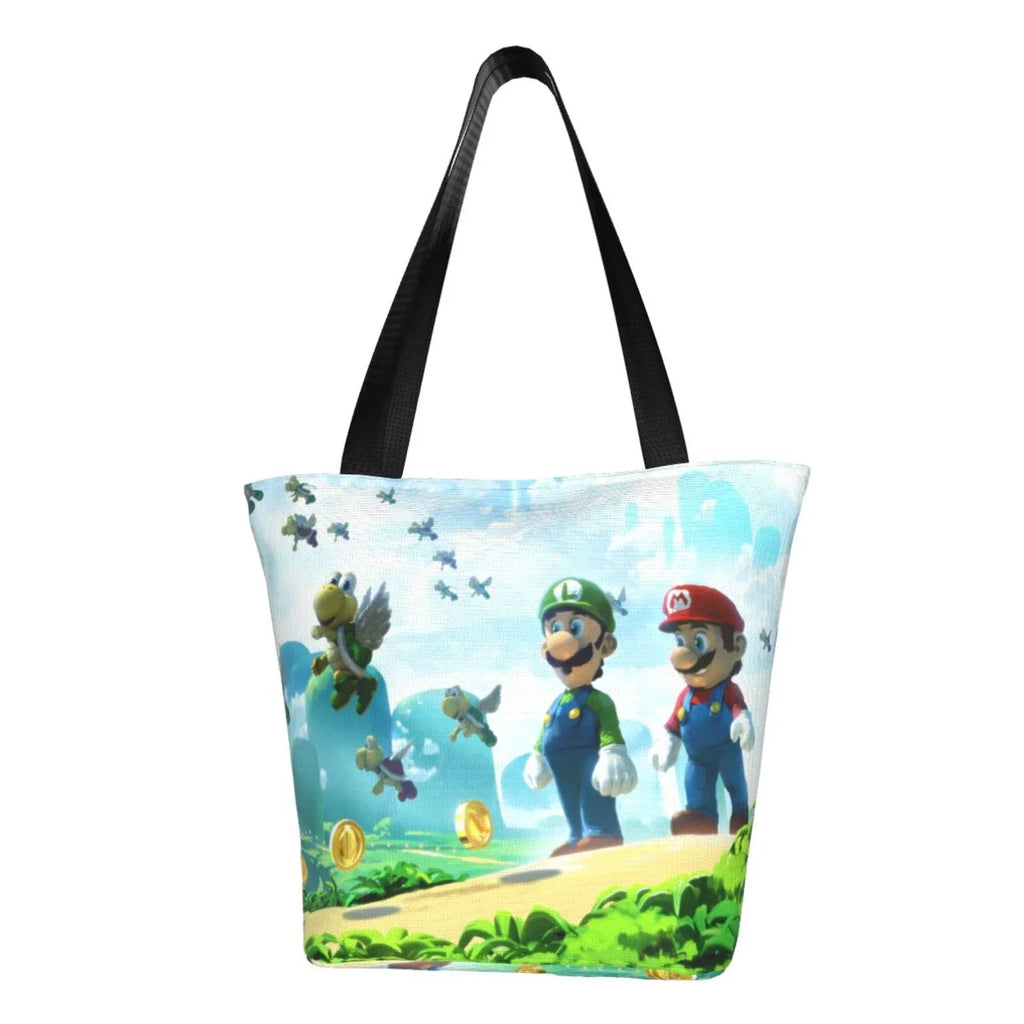 Cartoon Super Mario Luigi Women's Tote Bag Large Capacity Shoulder Handbag For Travel Beach Shopping Business Work School