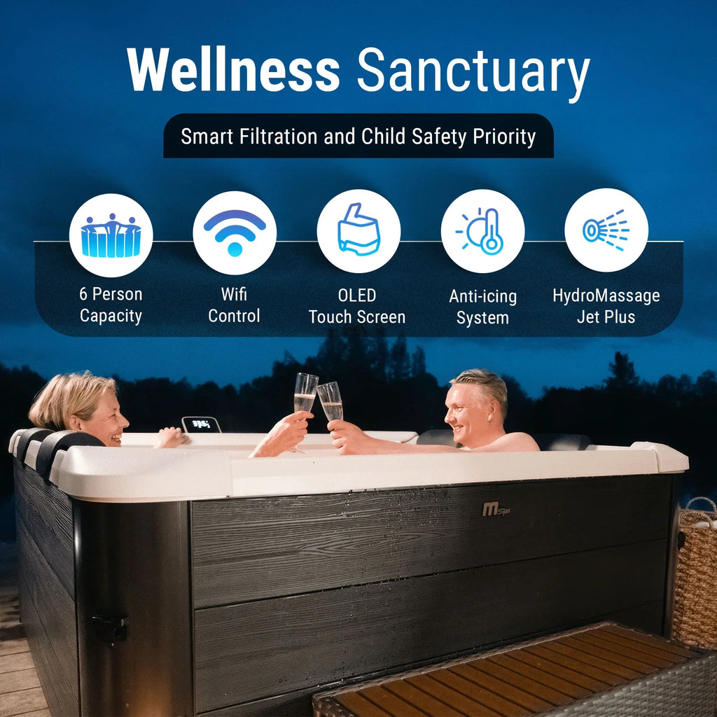 MSpa Oslo 6 Person Squared Hot Tub with Hydro Massage Jets Plus & LED Strip