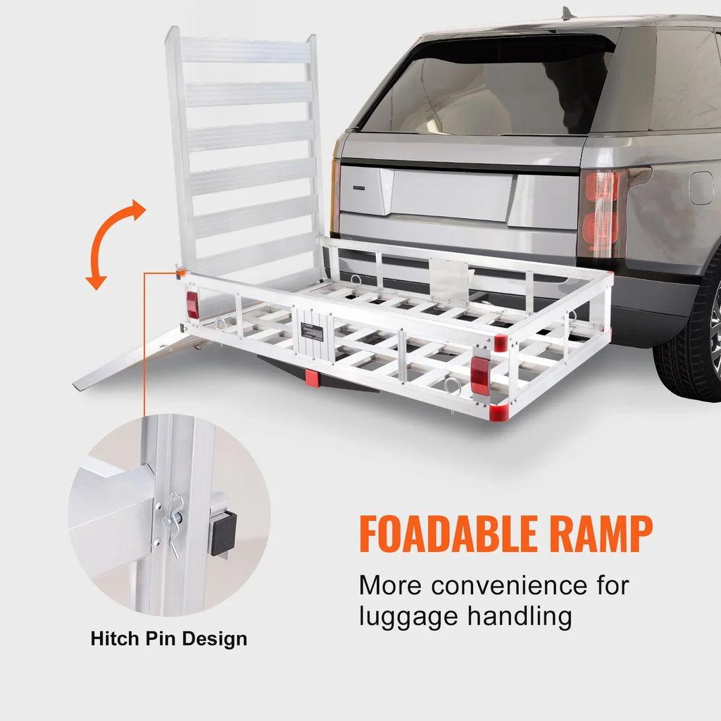 Hitch Mount Cargo Carrier 47x28x6 in 500lb and Folding Ramp Fits 2" Receiver