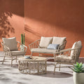 Montserrat Wicker Outdoor 4 Seater Chat Set with Cushions, Light Brown and Beige