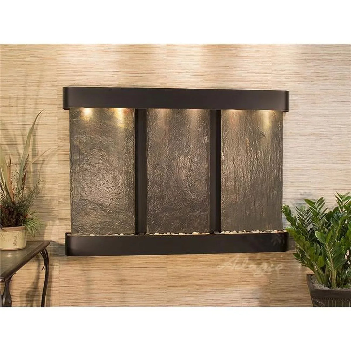Olympus Falls Round Wall Fountain - Blackened Copper-Multi-Color Natural Slate