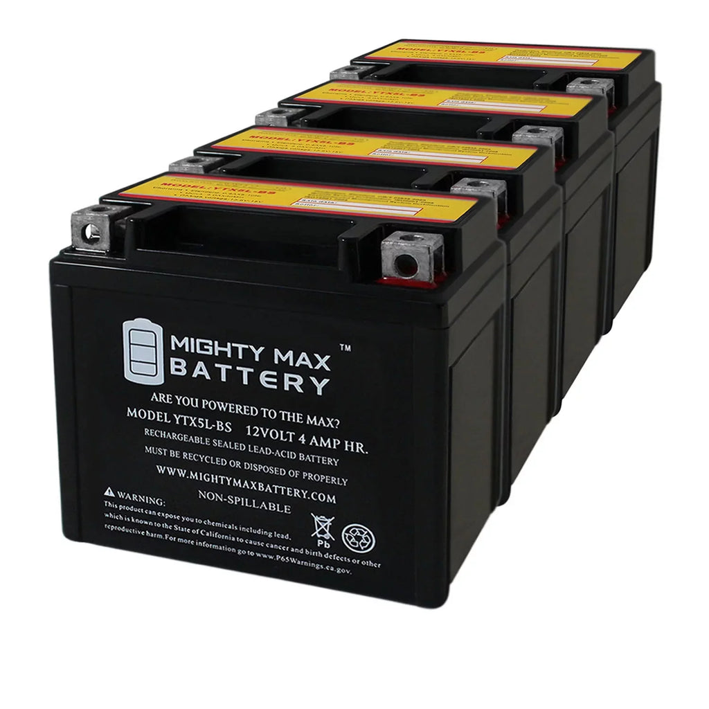 YTX5L-BS 12V 4AH Battery Replaces Kymco Super 9 - 50 2000 - 4 Pack