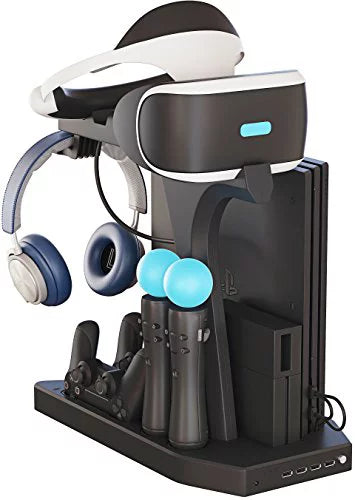 Skywin PSVR Charging Display Stand - Showcase, Cool, Charge, and Display your PS4 VR - Playstation 4 Vertical Stand, Fan, Con