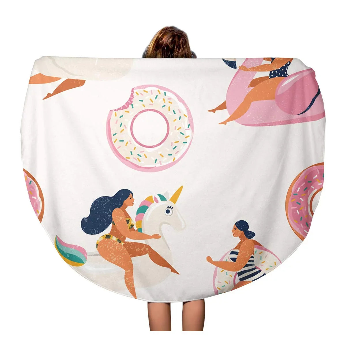 KDAGR 60 inch Round Beach Towel Blanket Flamingo Unicorn Swan and Sweet Donut Inflated Swimming Pool Travel Circle Circular Towels Mat Tapestry Beach Throw