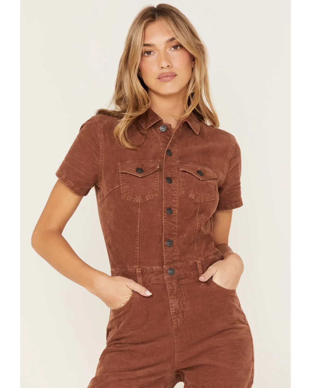 Cleo + Wolf Women's Corduroy Jumpsuit Dark Brown Large US