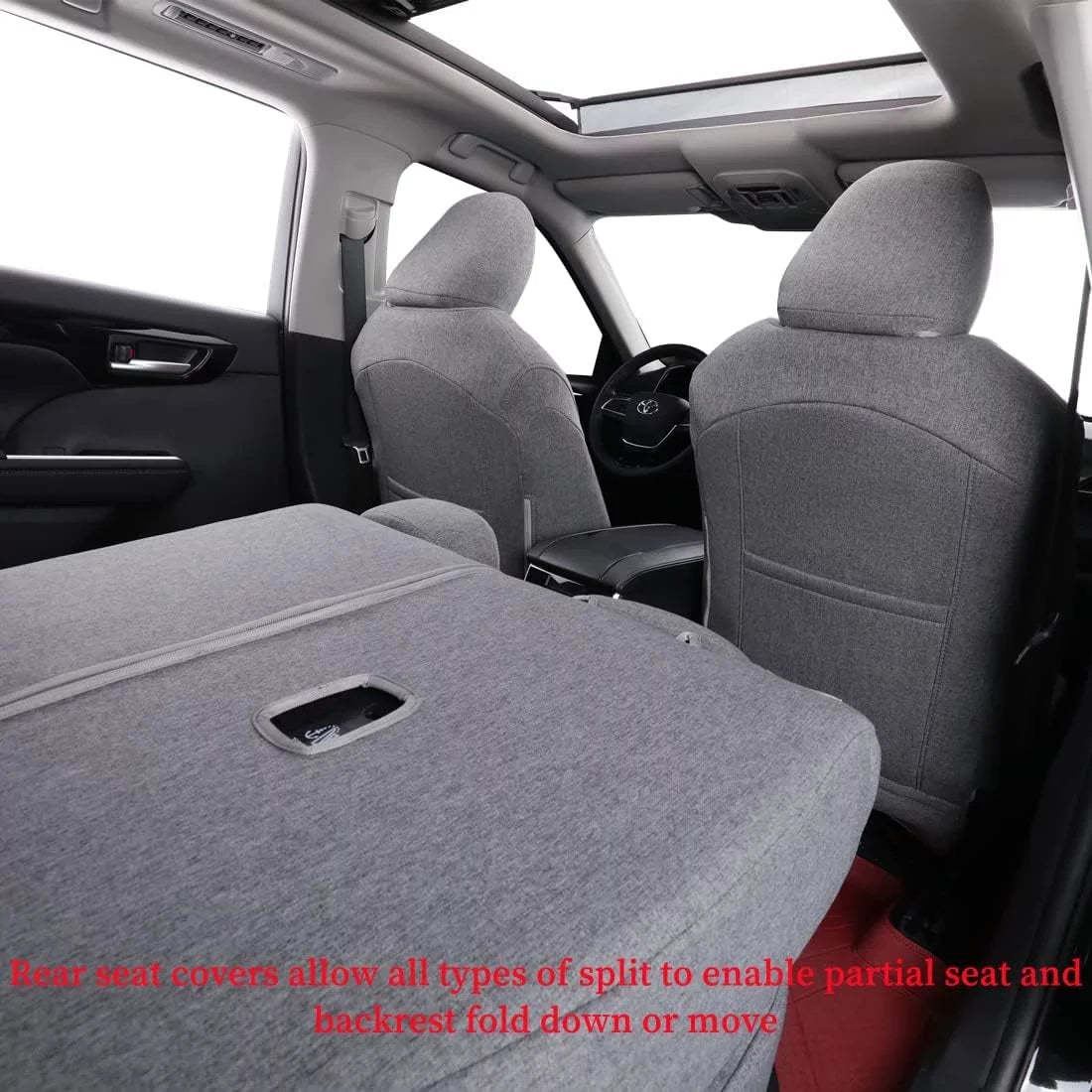 Coverdream Custom Fit Highlander Car Seat Covers for Toyota Highlander 2014 2015 2016 2017 2018 2019 - Three Row,Second Row 40/60 Split,Polyester (Full Set,Gray)