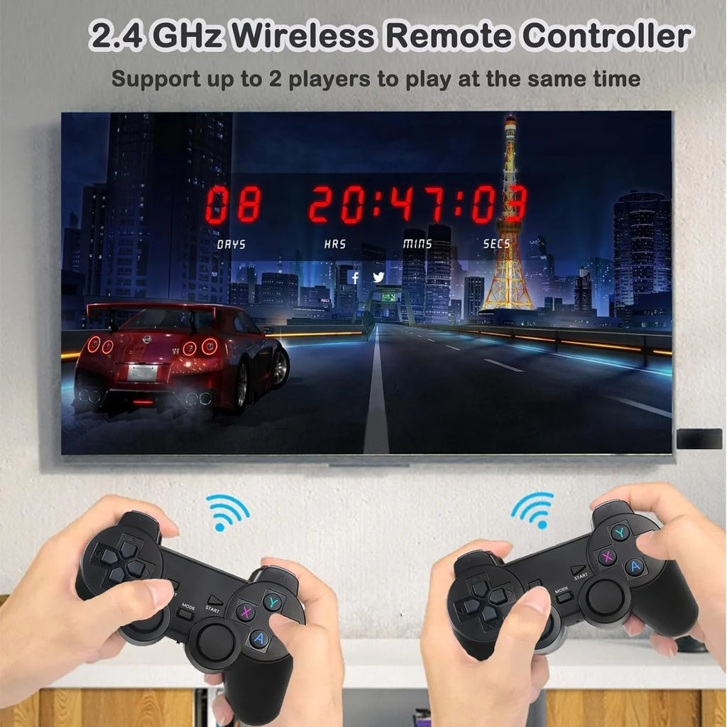 Wireless Retro Game Console, Plug and Play Video Game Stick Built in 10000+ Games,9 Classic Emulators, 4K High Definition HDMI Output for TV with Dual 2.4G Wireless Controllers