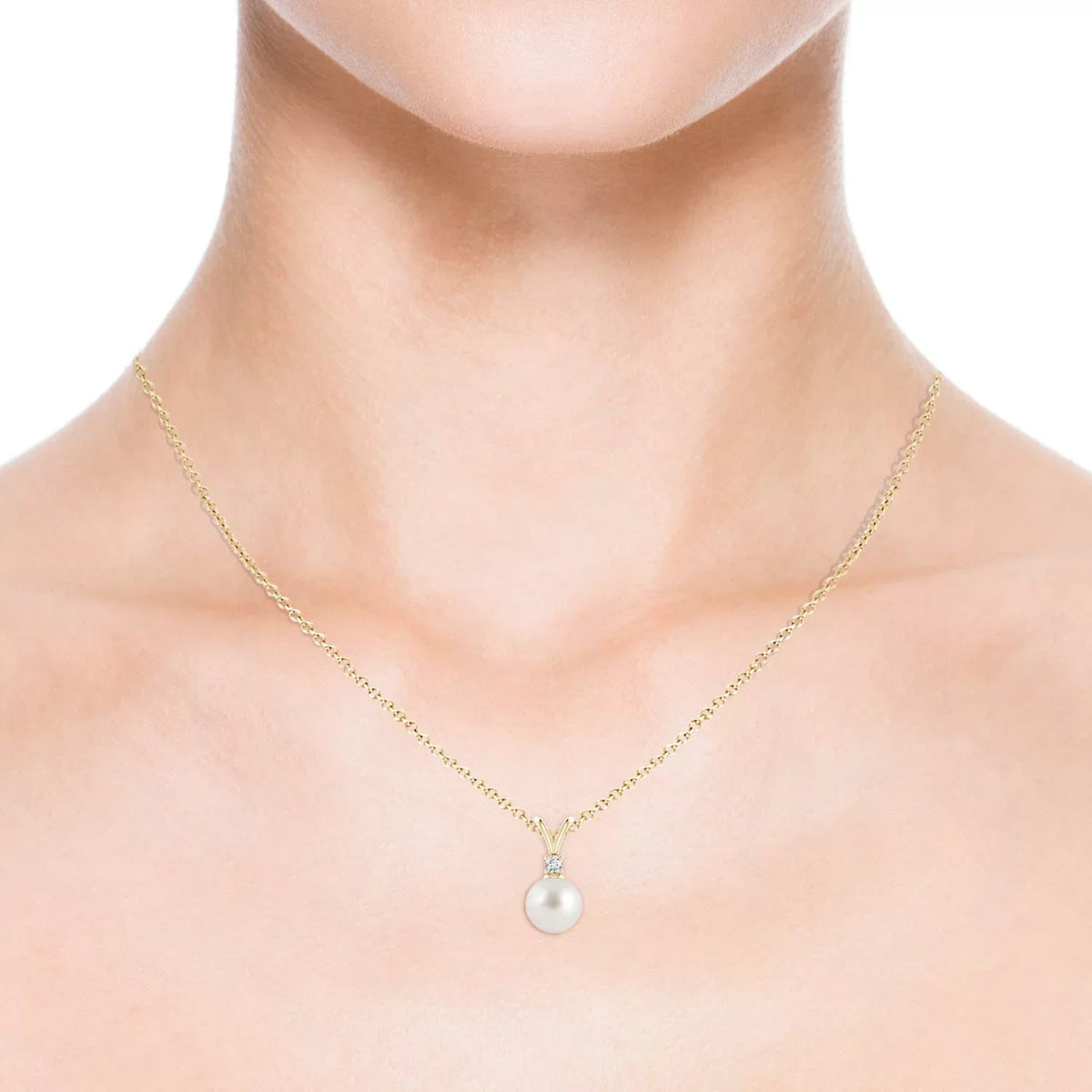 Angara South Sea Cultured Pearl V-Bale Pendant Necklace for Women, Girls in 14K Yellow Gold (Grade-AAA|Size-8mm) June Birthstone Jewelry Gifts for Her Birthday, Wedding, Engagement, Valentines Day