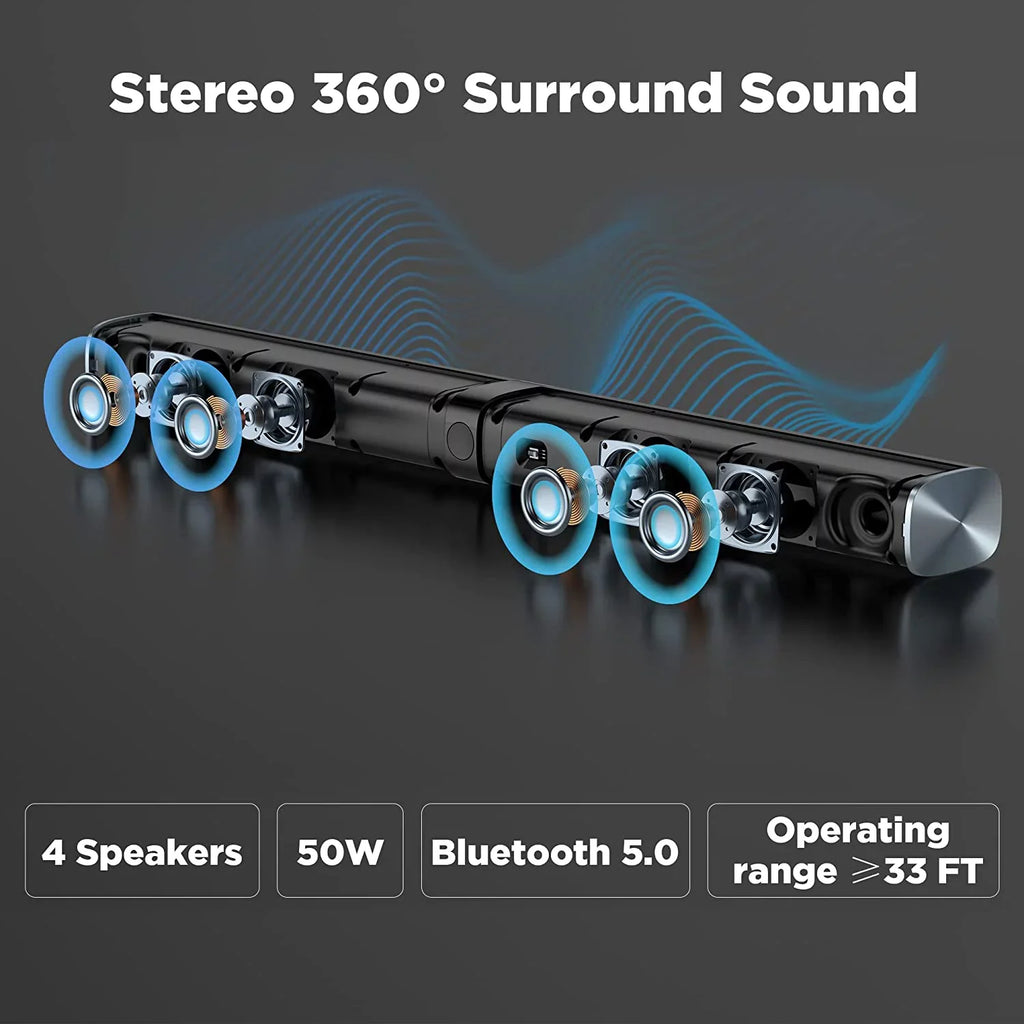 TV Sound Bar, KY8000 Sound Bar 50W 31-inch Split Soundbar Wired and Wireless Bluetooth 5.0 Soundbar Speaker Home Theater System with HDMI, Optical, RCA, Aux Connection Remote Contro