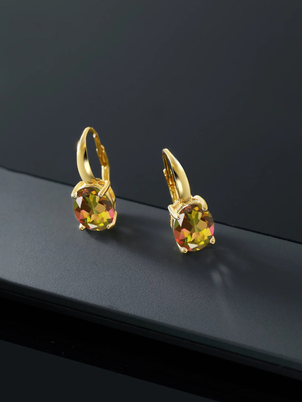 Gem Stone King 9.00 Ct Oval Mango Mystic Topaz 18K Yellow Gold Plated Silver Earrings