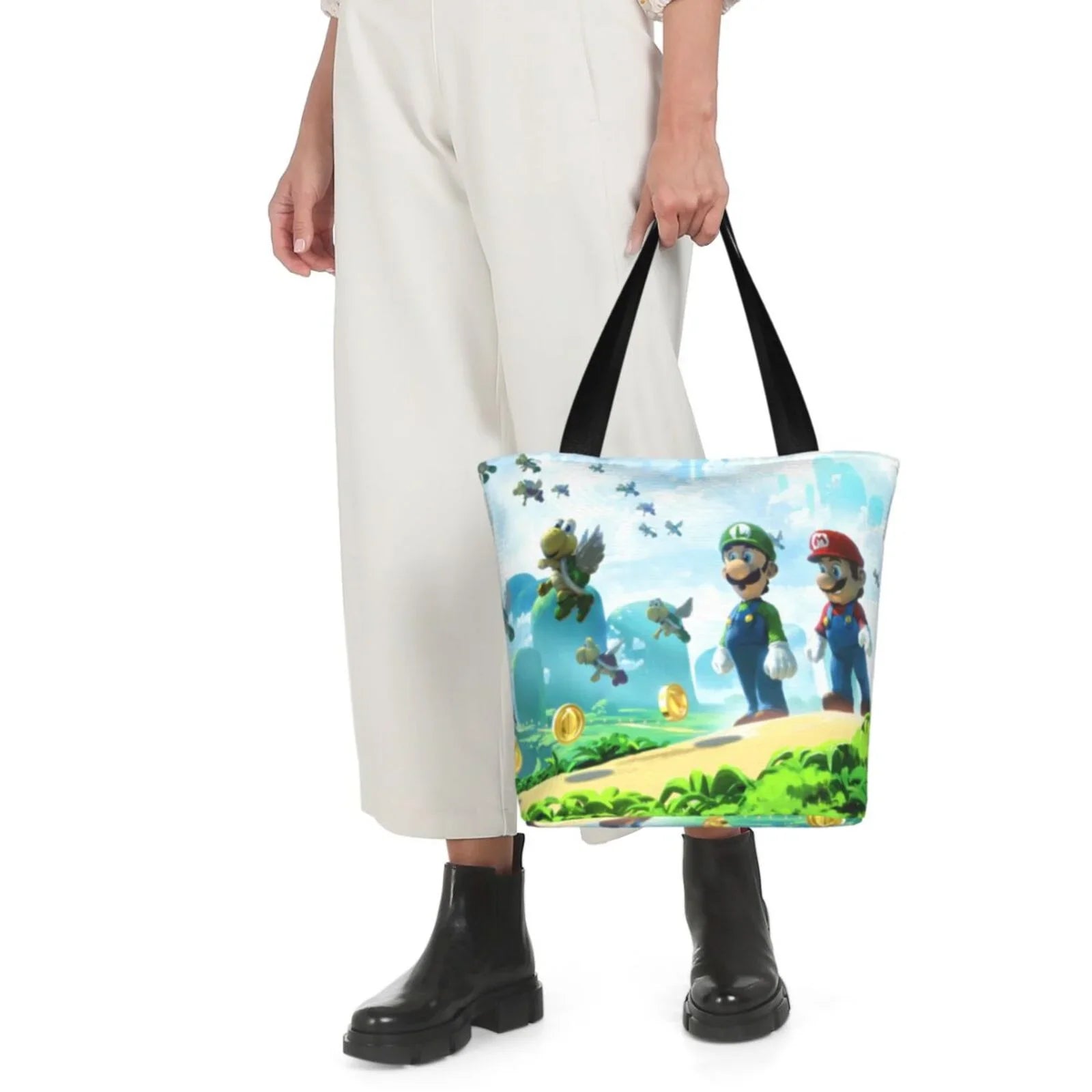 Cartoon Super Mario Luigi Women's Tote Bag Large Capacity Shoulder Handbag For Travel Beach Shopping Business Work School