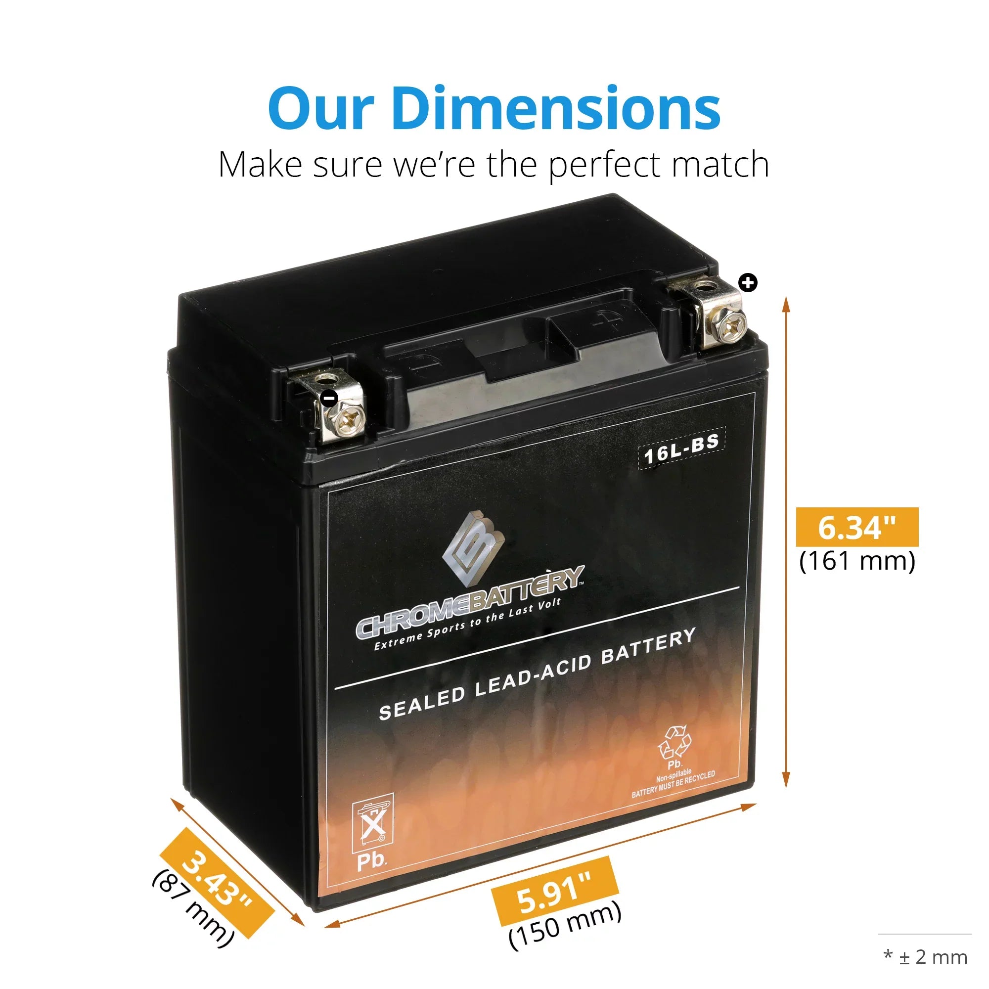 Chrome Battery YTX16L-BS (16L-BS 12 Volt,14 Ah, 230 CCA) Jet Ski Battery for Kawasaki 750cc Jh750 Ss St Xi Xir 1995