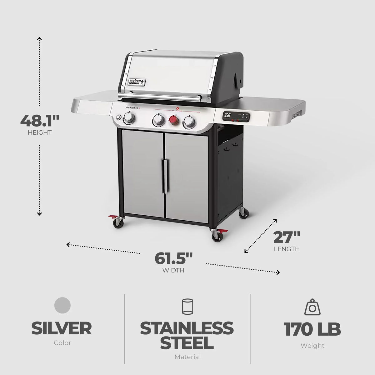 Weber Genesis Smart SX-325s 3-Burner Propane Gas Grill in Stainless Steel with Connect Smart Grilling Technology