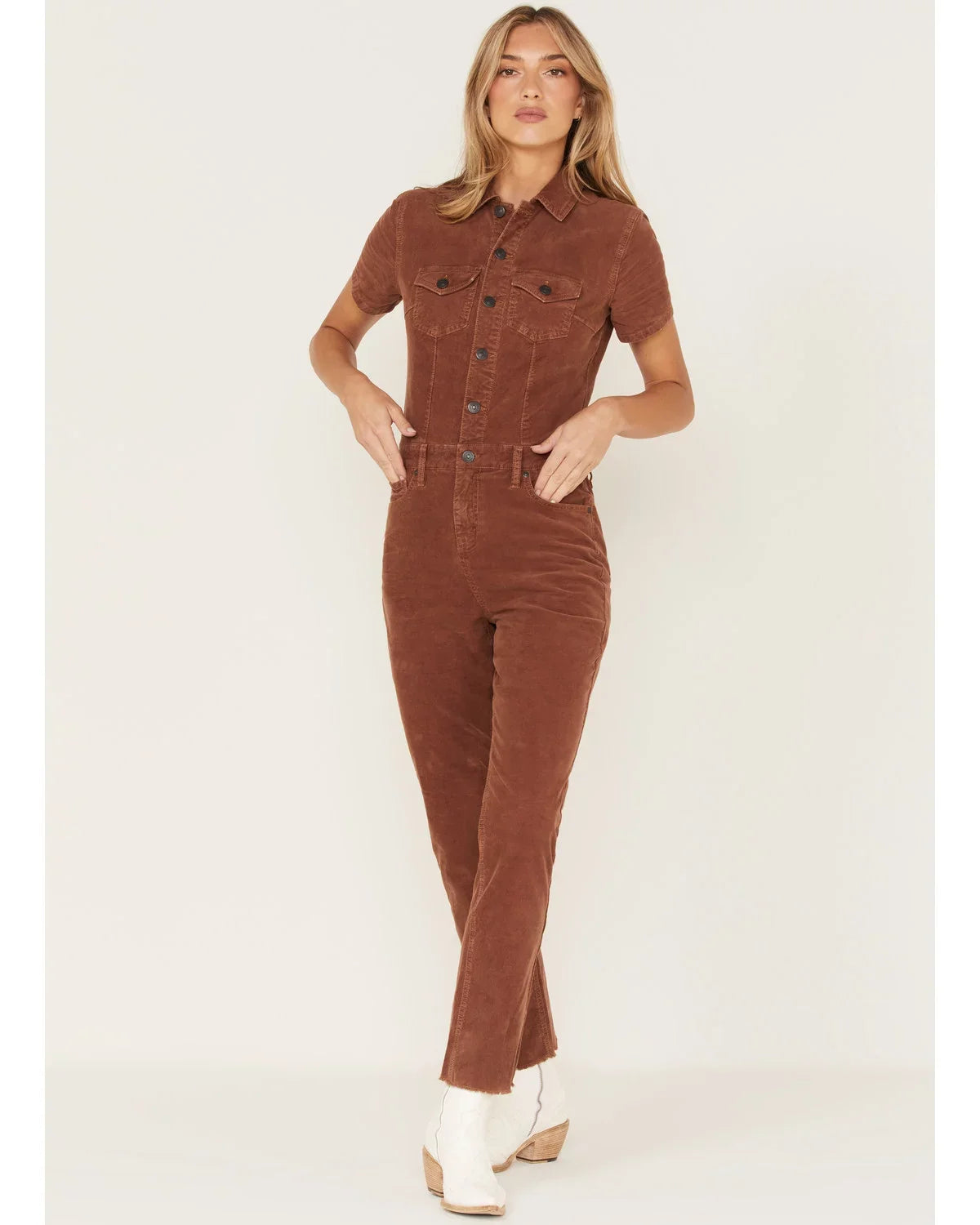 Cleo + Wolf Women's Corduroy Jumpsuit Dark Brown Large US