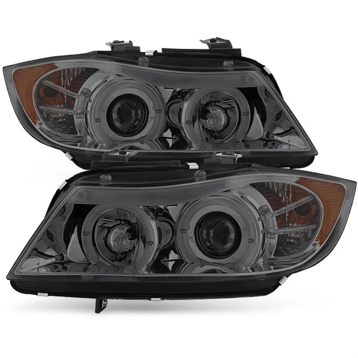 [Eye Lid] Fits 06-08 BMW E90 3-Series Sedan Smoked Halo LED Projector Headlights Fits select: 2007-2008 BMW 328, 2006 BMW 325