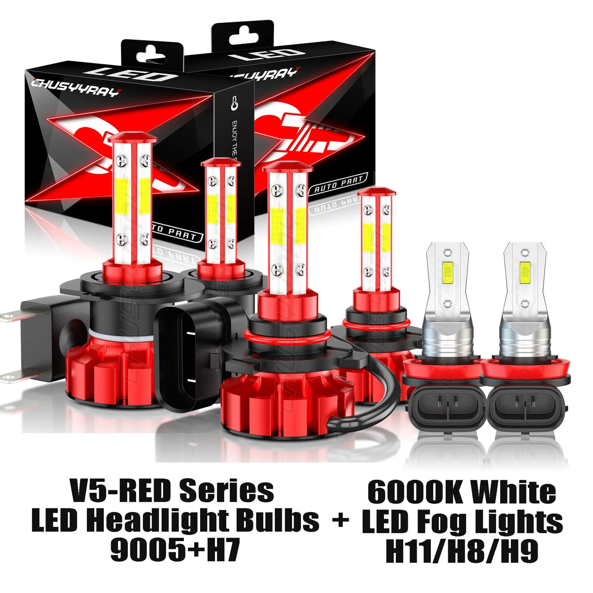 6X LED High/Low 9005+H7 Headlight H8/H9 Fog Bulb Kit Fit for Mazda CX-7 2007-2009 2010 2011