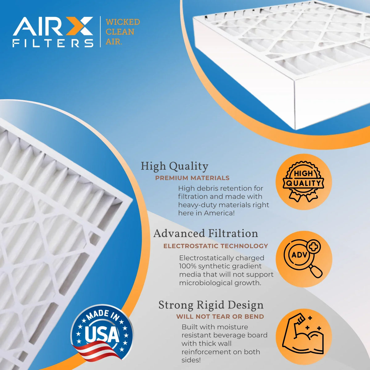 24x24x4 Air Filter MERV 13 Comparable to MPR 1500 - 2200 & FPR 9 Electrostatic Pleated Air Conditioner Filter 6 Pack HVAC AC Premium USA Made 24x24x4 Furnace Filters by AIRX FILTERS WICKED CLEAN AIR.