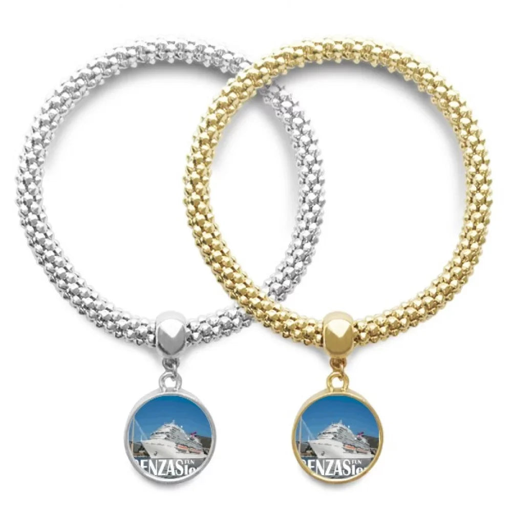 Giant Luxury Cruise Ship Poster Lover Bracelet Bangle Pendant Jewelry Couple Chain