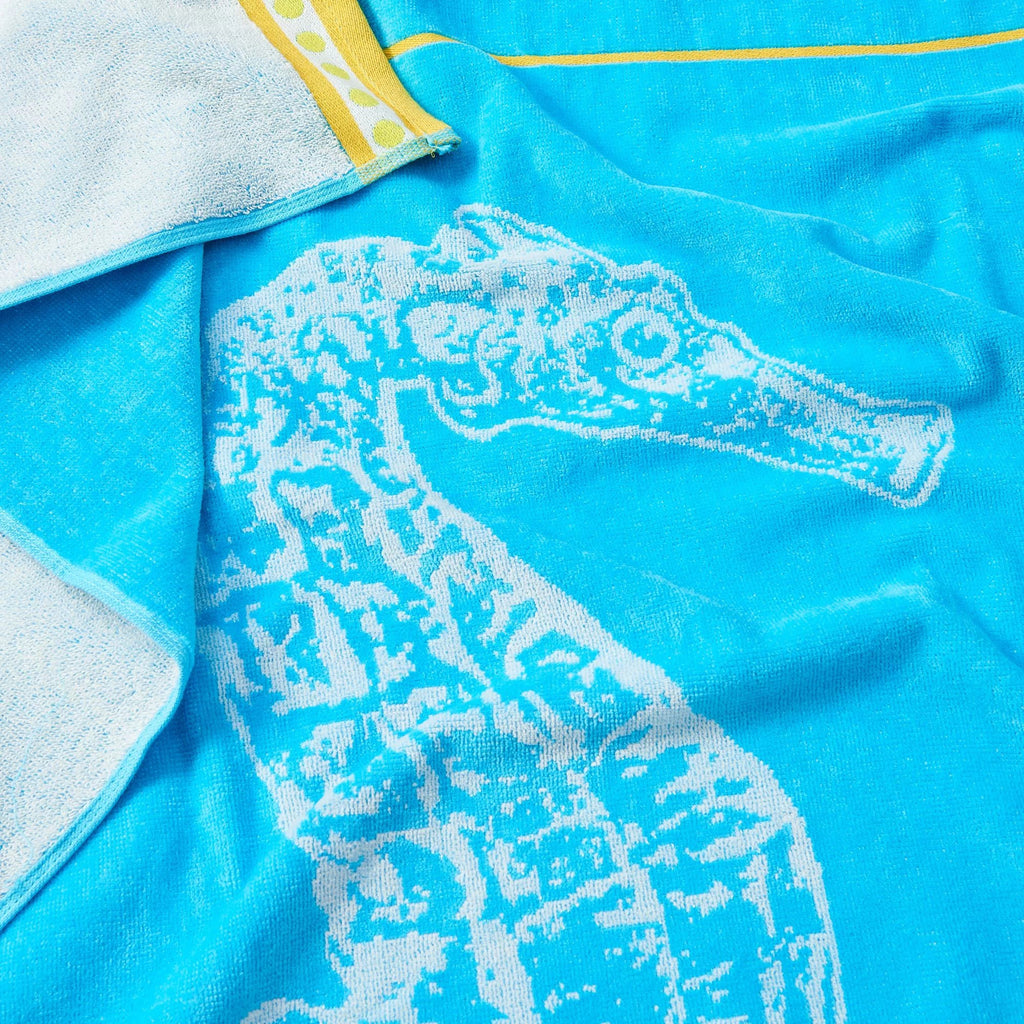 Great Bay Home Cotton Printed 2-Pack Beach Towel (2 Pack - 30" x 60", Seahorse Blue / Yellow)