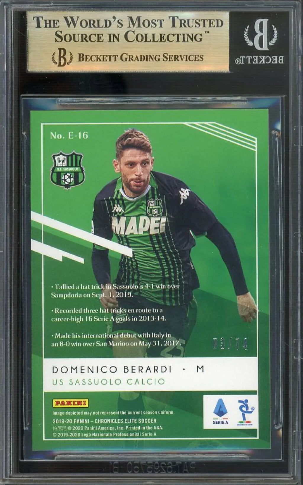 Domenico Berardi RC 2019-20 Panini Chronicles Elite Aspirations 03/74 #E16 BGS 9.5